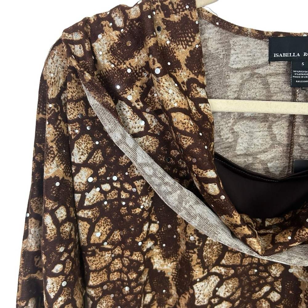ISABELLA RODRIGUEZ New Animal Print Alligator TOP S Cowl Blouse Chic Maximalist - Picture 5 of 17